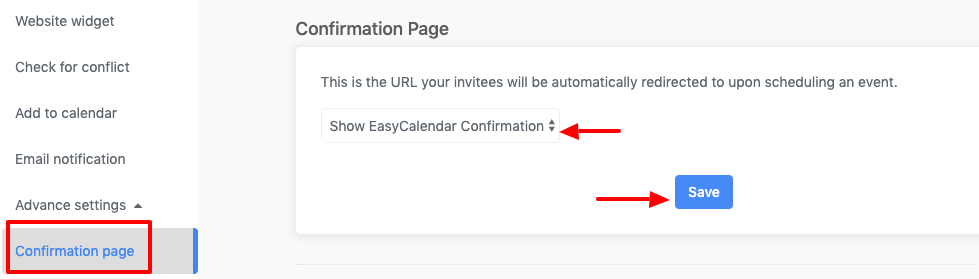 confirmation page - advance settings
