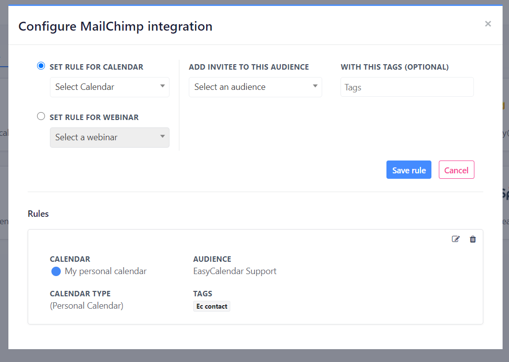 MailChimp integration EasyCalendar EasyCalendar Help