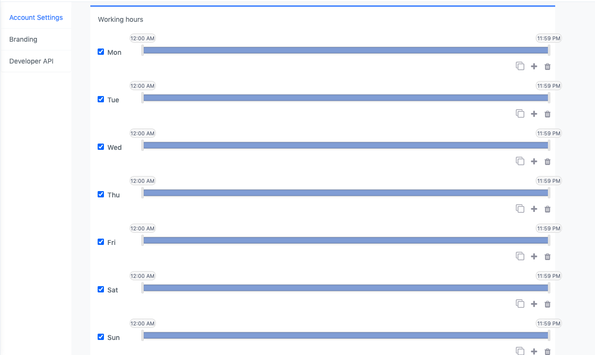 user availability and working hours